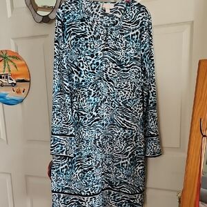 Michael Kors Blue and Black Animal Print Long Sleeve Dress